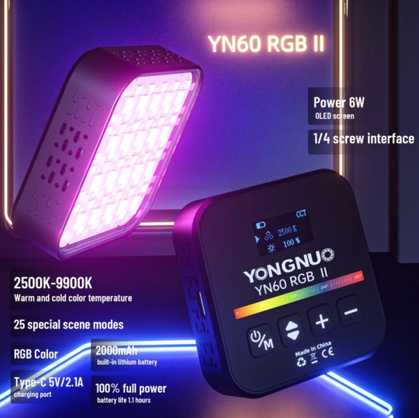 Переносная накамерная LED-панель Yongnuo yn60rgb ii для фото и видео NL-018 фото