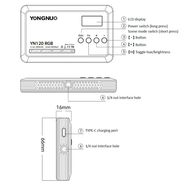 Компактне відеосвітло Yongnuo YN120 RGB із вбудованою батареєю 2500K-9900K NL-019 фото